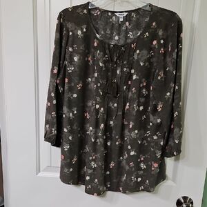 Sonoma Olive Peasant Floral Tunic Blouse Large